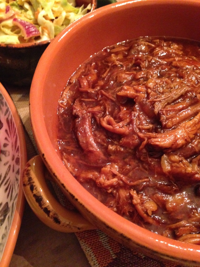 Allowing the Pulled Pork to sit in the serving dish, covered with foil, for ten minutes prior to serving will thicken the sauce.